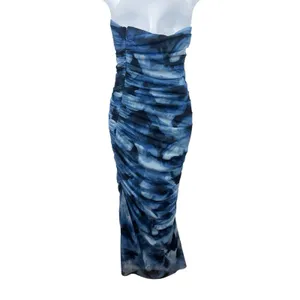 Abercrombie & Fitch Blue Mesh Ruched Strapless Lined Maxi Dress M NWT thumbnail 3