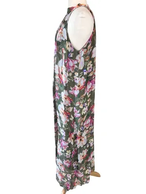 Bellambra Made in Italy Silk Blend Sage Green Floral Halter Maxi Dress thumbnail 4