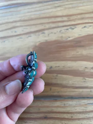 Vintage Teal Flower Southwestern Style Brooch Pendant thumbnail 5