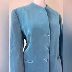 Vintage ‘80s Personal (Leslie Fay) Teal Niedieck Velvet Collarless Blazer thumbnail 4