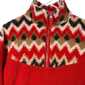 Aerie Women's Red Fleece Geometric Print Quarter Zip Pullover Sweatshirt Size‎ S thumbnail 2