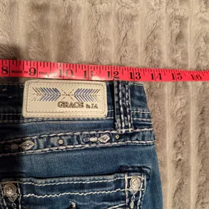Grace in‎ LA Women Bootcut Jeans Blue Embroidered Rhinestone Wing Pocket Size 26 thumbnail 7