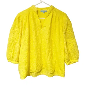 Draper James RSVP Medium Lemon Yellow‎ Embroidered Eyelet Ballon Sleeve Blouse thumbnail 2