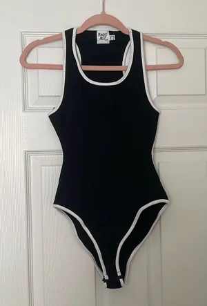 black white open black bodysuit thumbnail 1