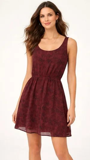 Y2K Abercrombie & Fitch Maroon Patterned Midi Dress thumbnail 1