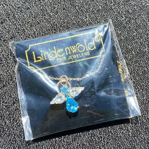 🩵 Vintage 1990s Lindenwold 14K Gold Electroplated Angel Aqua Rhinestone Crystal Necklace 🩵 thumbnail 5