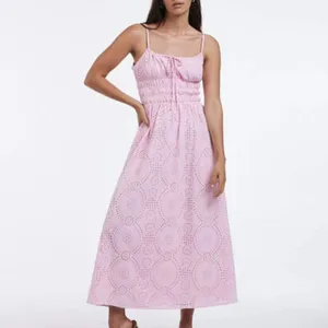 Charlie Holiday Anne Pink Eyelet Cotton Smocked Broderie Maxi Sundress thumbnail 5