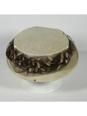 Vintage Ladies' Ivory Satin Hat with Brown Leaf Detail thumbnail 5