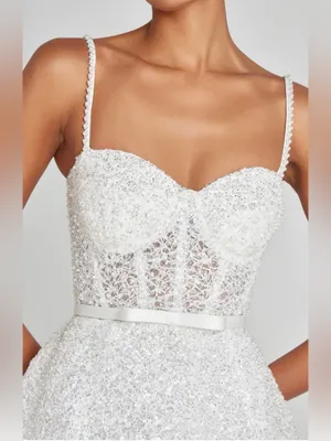 NEW NADINE MERABI Alice Embellished Belted WHITE Minidress sz 4 thumbnail 4