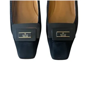 Vintage Gucci‎ Black Suede Square Toe Kitten Heels Logo 36 thumbnail 3