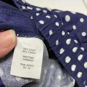 J.Crew Factory Boardwalk Pull-On Shorts‎ Navy White Polka Dot Linen Blend Size 6 thumbnail 4