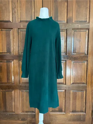 NWT J. Crew Factory Extra Soft Yarn Ruffleneck Sweater Dress Emerald Green M thumbnail 2