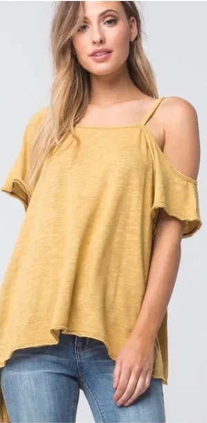 Free People Coraline Cold Shoulder Tee Shirt in Gold Oversized XS‎ thumbnail 1