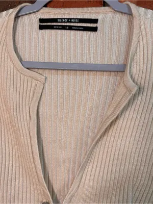 Silence + noise womens Janelle ribbed cropped cardigan sweater cream L thumbnail 3