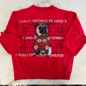 Womens Red Pugly Christmas Sweater‎ Pug Dog Holiday Crewneck Sweatshirt Top thumbnail 1