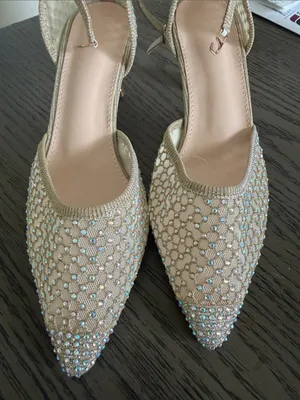 Elegant Champagne Mesh Pointed-Toe D'Orsay Heels with Ankle Strap thumbnail 2