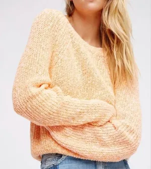 FREE PEOPLE | Electric City Coral Beachy Linen Cotton Round Neck Sweater Medium thumbnail 1