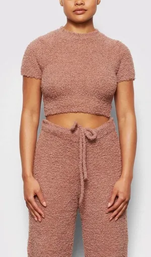 Cozy Knit Cropped T-Shirt Rose Clay thumbnail 1