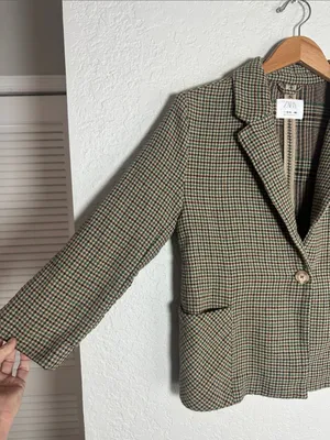 Vintage Zara Houndstooth Single Button Blazer Crop Academia Collegiate Business thumbnail 3