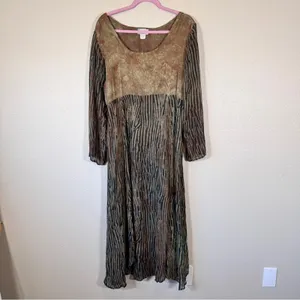 Vintage Classique Brown Animal Print Maxi Dress Womens M Long Sleeve Rayon Boho thumbnail 8