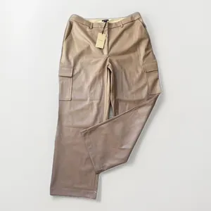 Halogen NWT Wide Leg Faux Leather Cargo Pants Womens XL Taupe Tan Neutral Office thumbnail 4