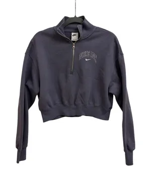 Nike Sportswear Phoenix Fleece 1/2-Zip Crop Sweatshirt Purple White Size Small thumbnail 1