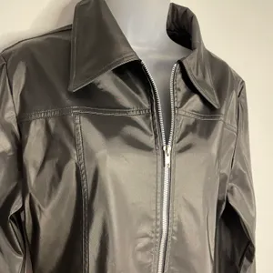 Renee Raquel Black Zipper PU Jacket, Large thumbnail 4