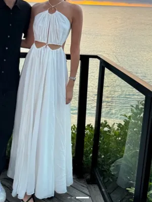 12th Tribe Cream Ivory Satin Cutout Maxi Dress Small thumbnail 9