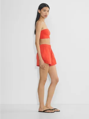 Aritzia Wilfred Distill Short Poppy Red high rise pull on sateen minimalist XS thumbnail 2