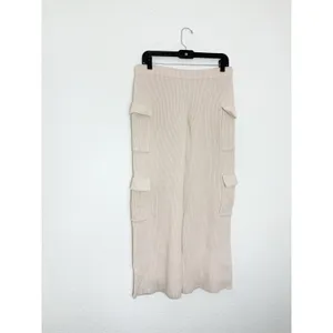 Edikted Wynter Knit Cargo Pants Size Medium Cream Ribbed Wide Leg Loungewear thumbnail 13