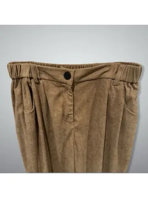 Women's Brown Corduroy Pants Elastic Waist, Size L thumbnail 2