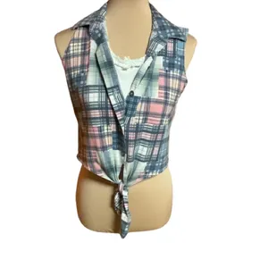 Vtg 80s plaid belly top thumbnail 2