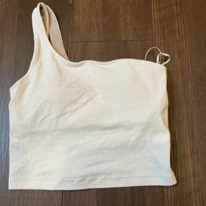 Lululemon Ribbed One-Shoulder Yoga Tank Top Cream LW1ESSS Size 2 Activewear thumbnail 3