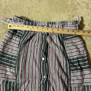 Free People Boho Striped Button Front Midi Skirt Womens Small Grey Frayed Hem thumbnail 3