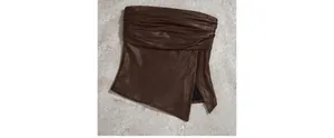Chocolate Brown Faux Leather Ruched Tube Top Y2K Going Out M thumbnail 2