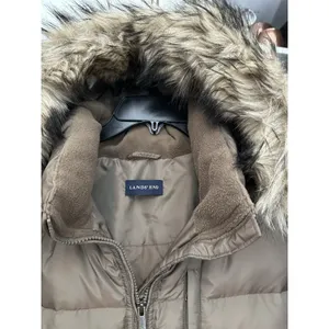 LANDS END COAT Womens 2XL Down‎ Feather Brown Quilted Puffer Jacket Hooded #RR-8 thumbnail 2