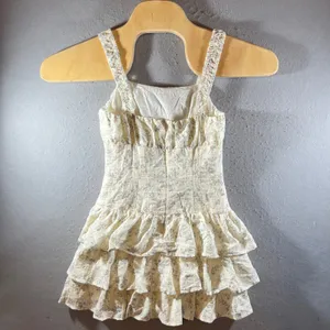 974 | NWT Altar'd State Floral Tiered Ruffle Swiss Dot Mini Dress Cream Women XS thumbnail 2
