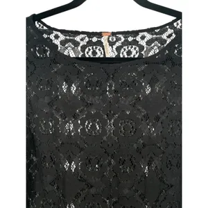 Free People Sheer Floral Lace Mini Dress 3/4 Sleeve Ruffle Hem Black Boho Size 0 thumbnail 5