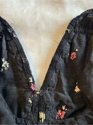 Free People black floral and paisley print tunic dress beaded embroidered size L thumbnail 12
