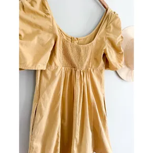 Free People | Cheyenne Denim Mini Dress Sand Dune Yellow Puff Sleeve | Sz L thumbnail 10
