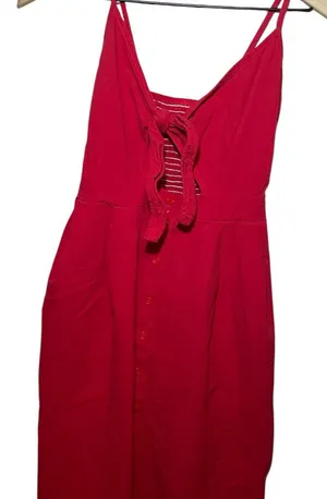 Red Sleeveless Dress with Bow Detail fits like a medium thumbnail 1