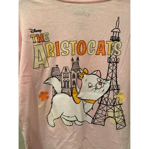 NWOT Disney Marie Cat Lady Vintage Aristocats Paris Cropped Pink Pastel Tee Sz M thumbnail 5