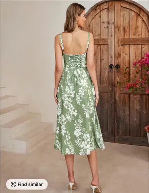 Floral lace up split thigh cami dress thumbnail 2