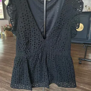 Chic Black Eyelet Ruffle Top thumbnail 1