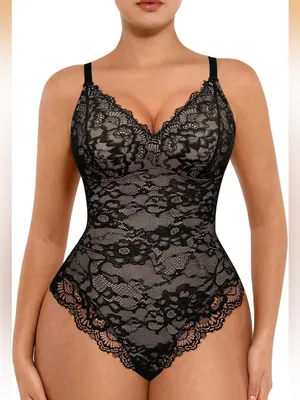 NWT feelingirl Black Lace Shaping Bodysuit size XXL thumbnail 1