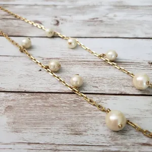 Vintage Necklace - 23" Gold Tone & Faux Pearl Statement Necklace thumbnail 4