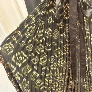 LuLaRoe‎ Black Gold Metallic Geometric Pleated Maxi Dress Small Long Sleeve Wrap thumbnail 6