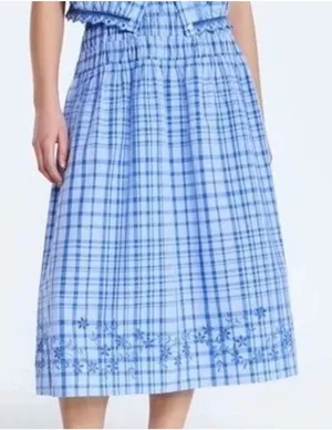 Free Assembly XL 16-18 Blue Plaid Smocked Waistband Embroidered Hem Cottagecore thumbnail 1