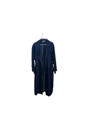 JustFab Double Breasted Longline lightweight Denim Trench Coat Belted minimalist thumbnail 12