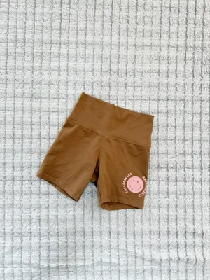 Offline by aerie Brown High-Waist Bike Shorts with Pink Smiley Detail thumbnail 2